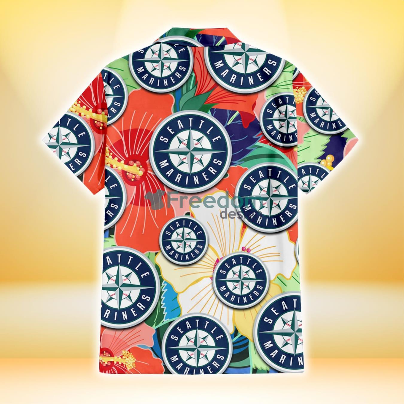 Seattle Mariners White Hibiscus Floral Tropical 3D Hawaiian Shirt