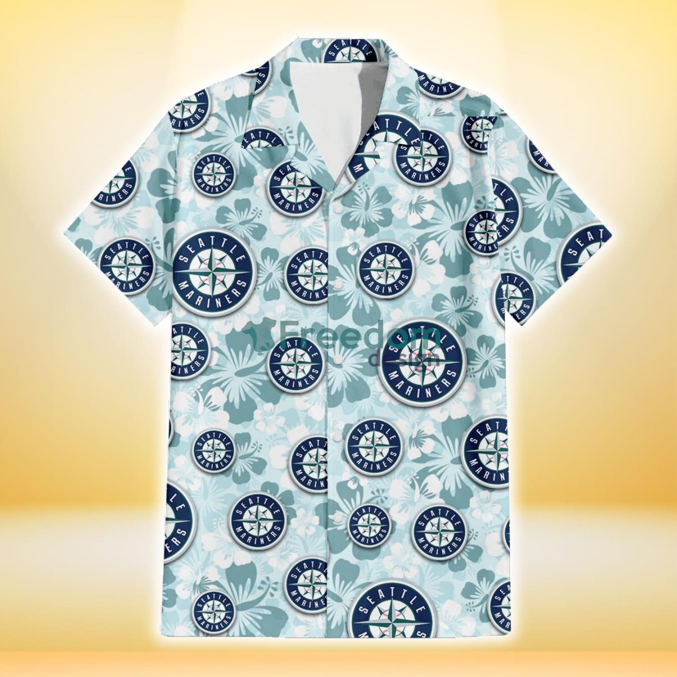 Seattle Mariners Yellow White Hibiscus Powder Blue Pattern 3D Hawaiian  Shirt Beach Gift - Freedomdesign