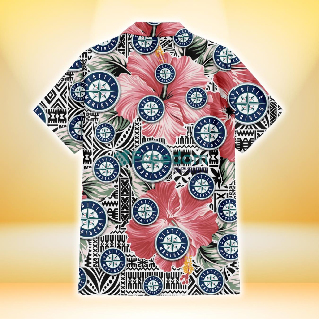 Seattle Mariners Small Pink Hibiscus Pattern All Over Printed 3D Hawaiian  Shirt