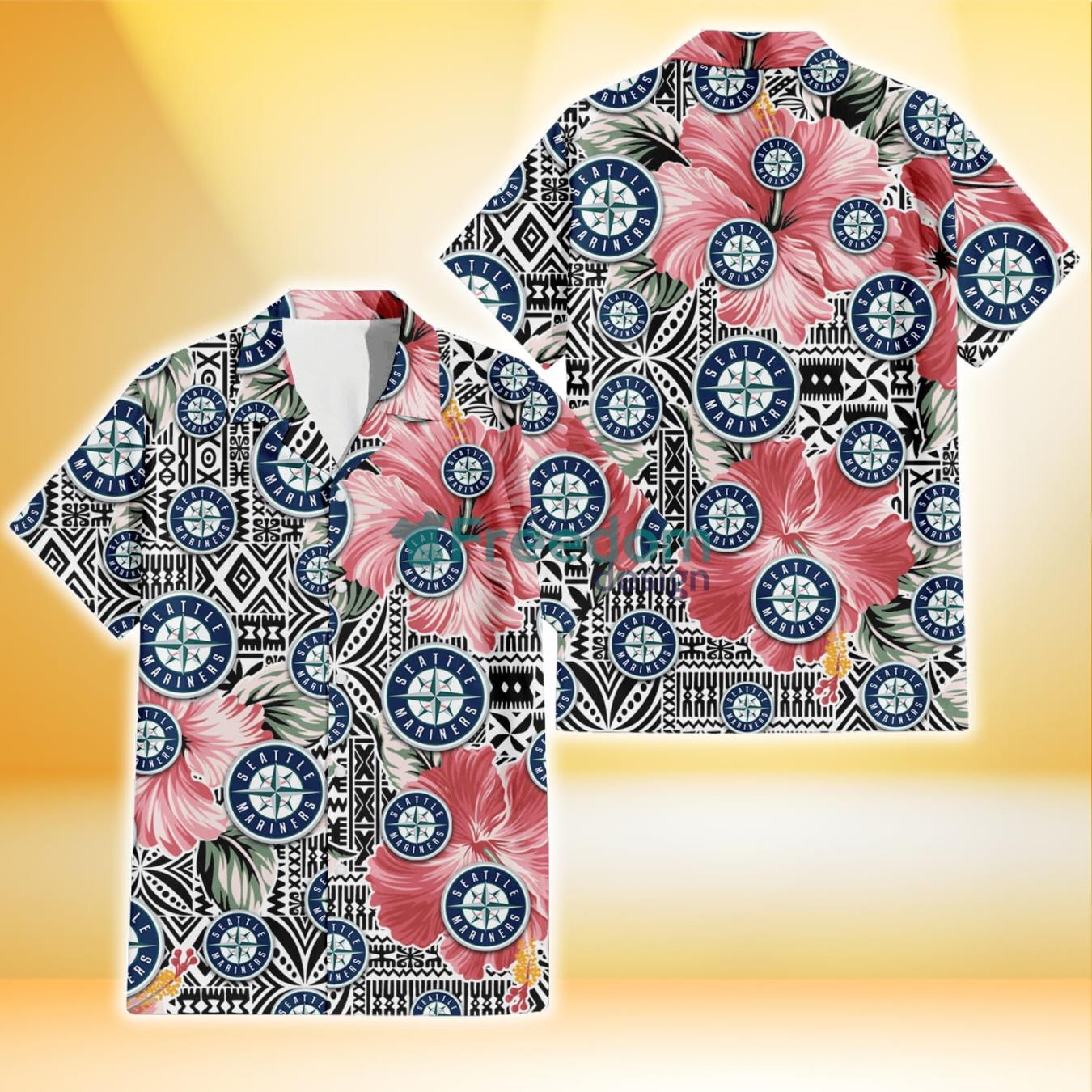 Seattle Mariners Small Pink Hibiscus Pattern All Over Printed 3D Hawaiian  Shirt