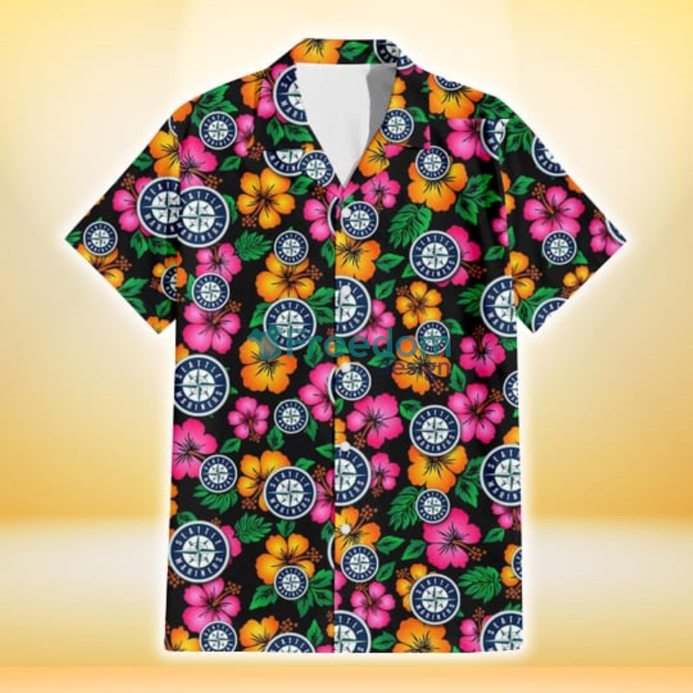 Seattle Mariners Pink Orange Black Background 3D Hawaiian Shirt Gift For Fans Product Photo 2