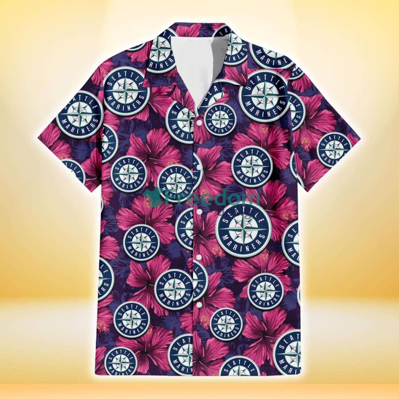 Seattle Mariners Plum Vilolet Hibiscus Dark Navy Leaf Black 3D Hawaiian Shirt Gift For Fans Product Photo 1