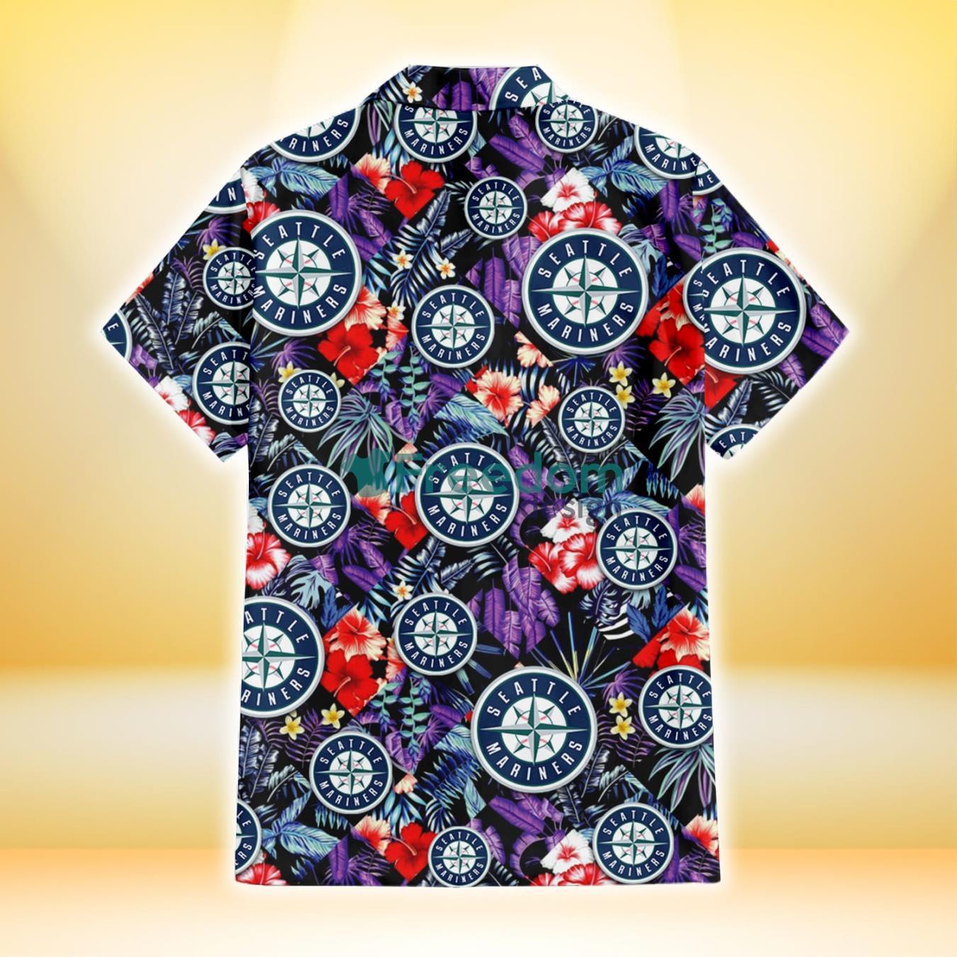 Chicago Cubs Violet Red Blue Leaf Black Background 3D Hawaiian Shirt Gift  For Fans - Freedomdesign