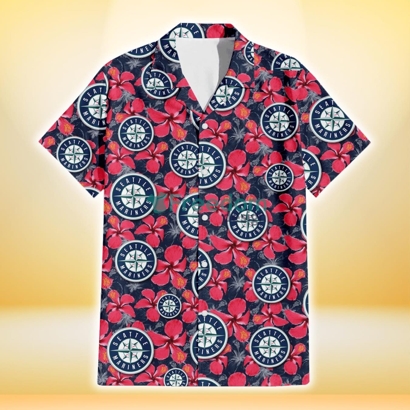 Seattle Mariners Red Hibiscus Dark Gray Background 3D Hawaiian Shirt Gift For Fans Product Photo 2