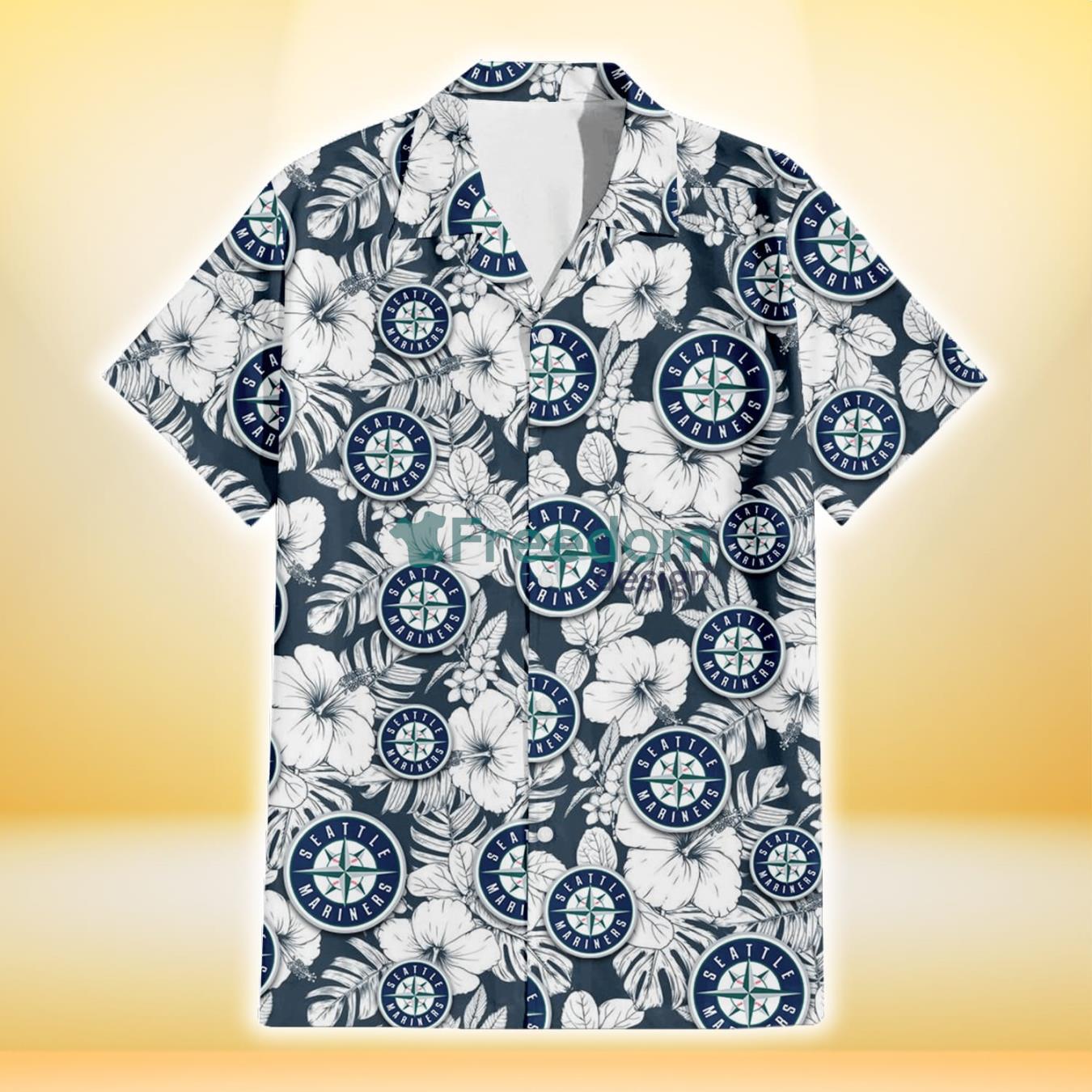 Seattle Mariners Hawaiian Shirt, Sketch Palm Leaves Seamless