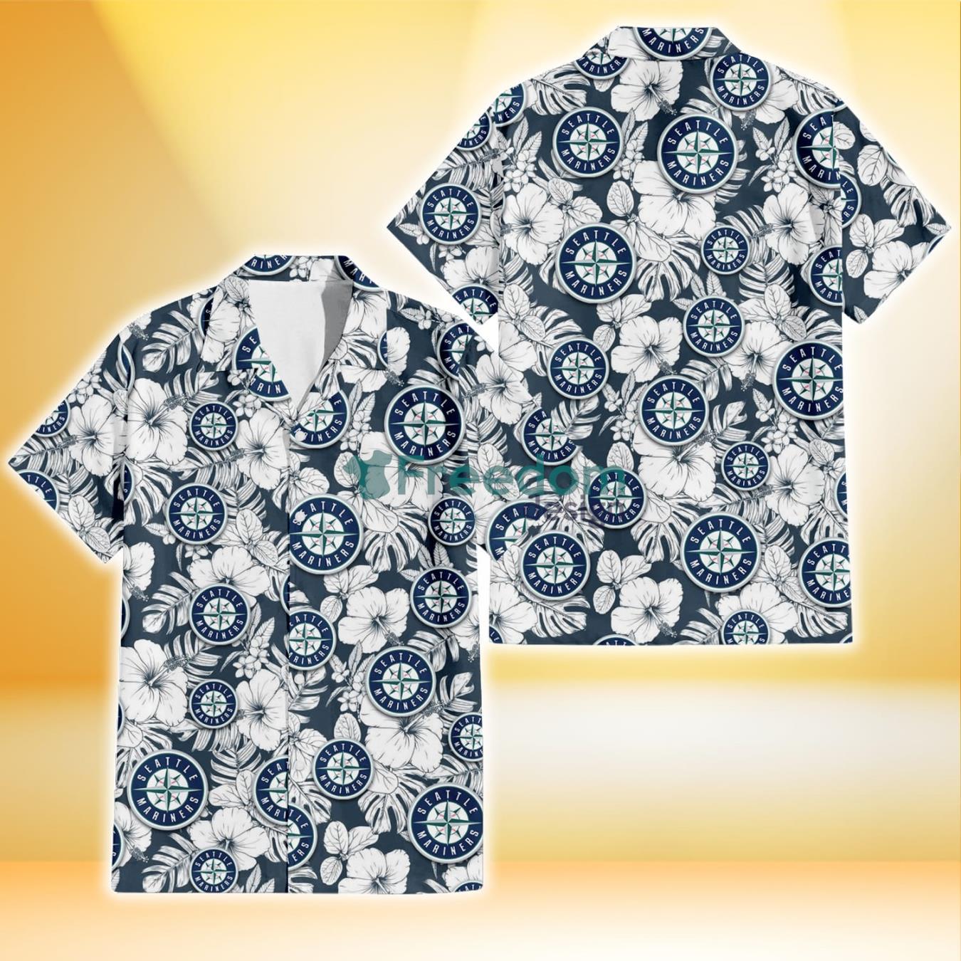 Seattle Mariners White Hibiscus Floral Tropical 3D Hawaiian Shirt