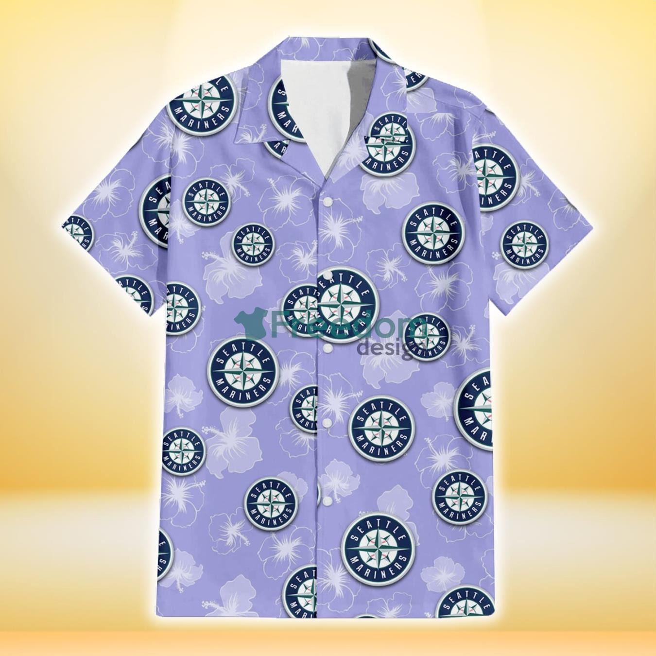 Seattle Mariners Sketch White Hibiscus Violet Background 3D Hawaiian Shirt Gift For Fans Product Photo 2