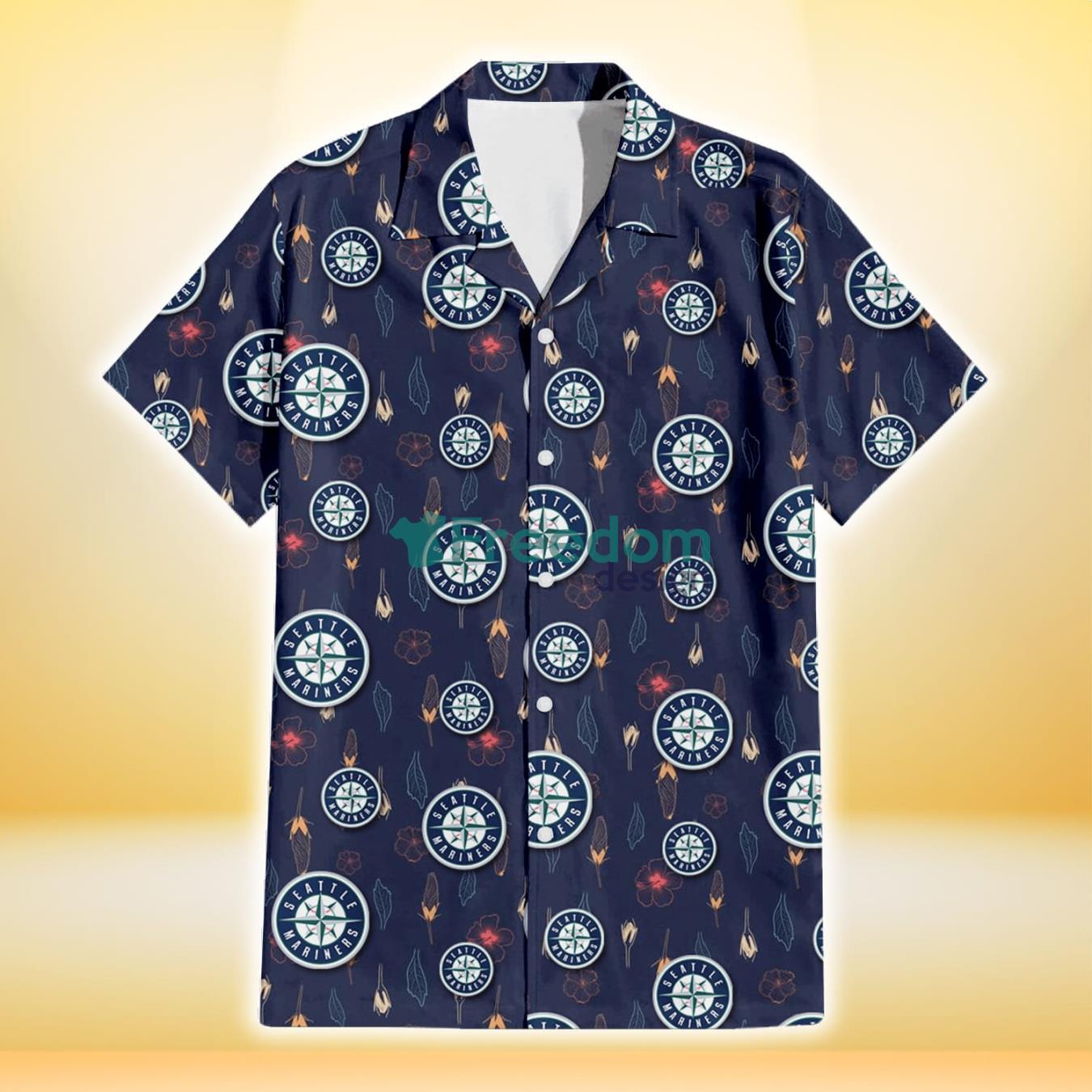 Seattle Mariners Small Hibiscus Buds Navy Background 3D Hawaiian Shirt Gift For Fans Product Photo 2