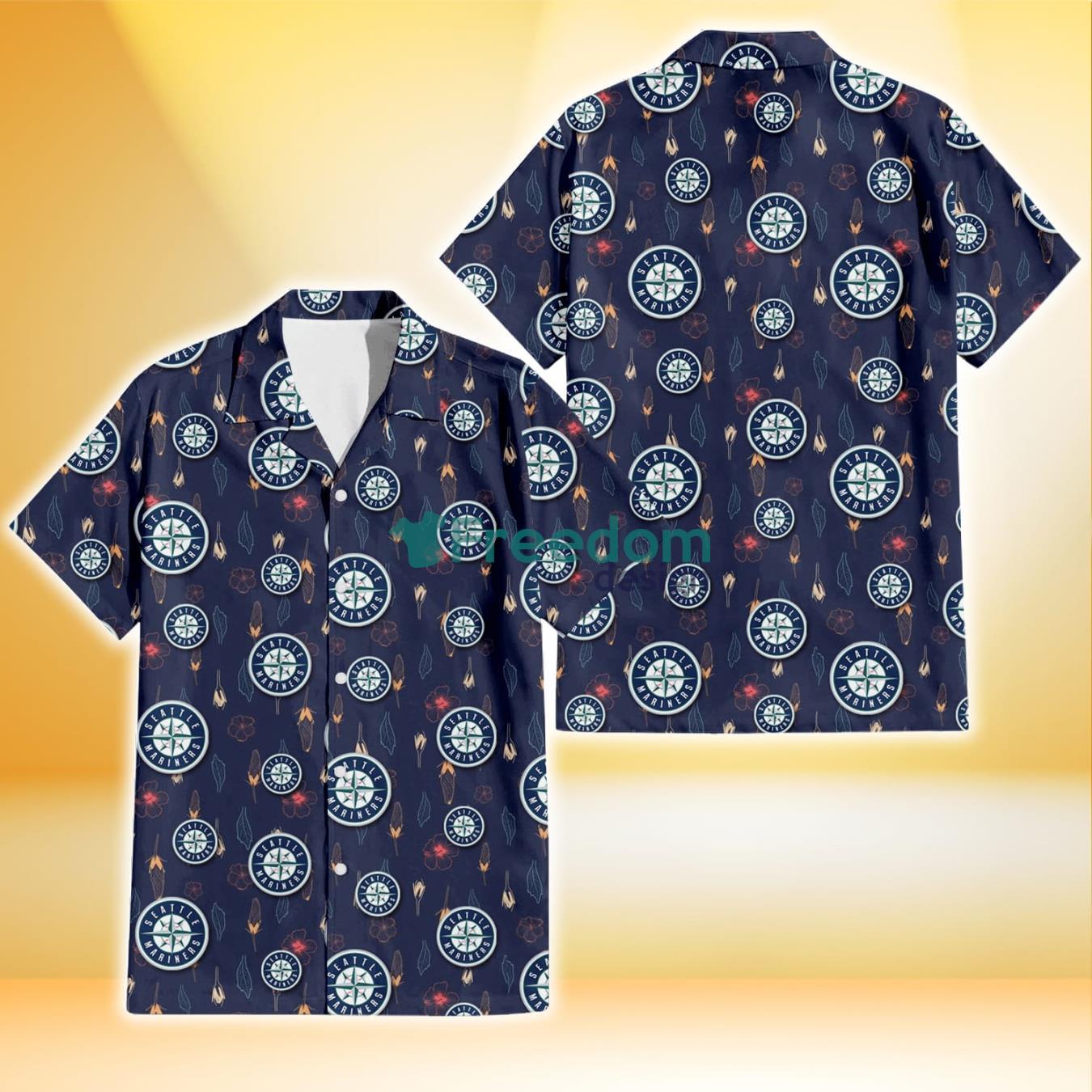 Seattle Mariners Small Hibiscus Buds Navy Background 3D Hawaiian Shirt Gift For Fans Product Photo 1