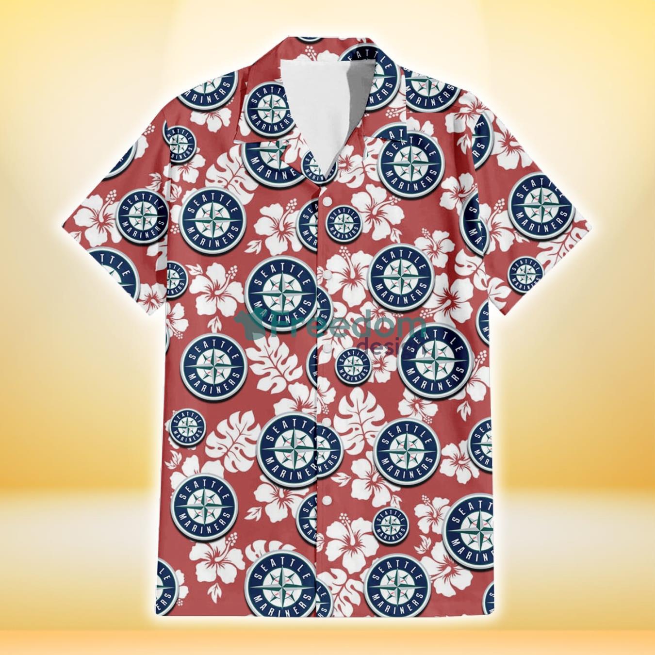 Seattle Mariners White Hibiscus Indian Red Background 3D Hawaiian Shirt Gift For Fans Product Photo 2