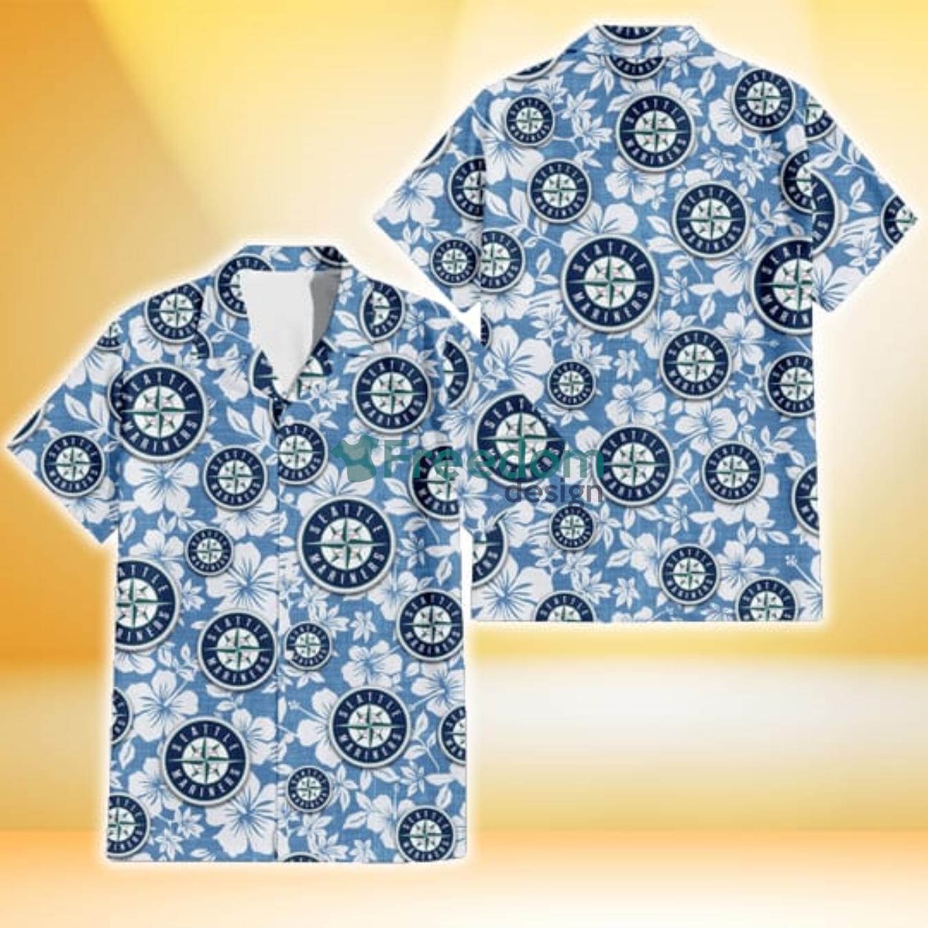 Seattle Mariners White Hibiscus Light Blue Texture Background 3D Hawaiian Shirt Gift For Fans Product Photo 1