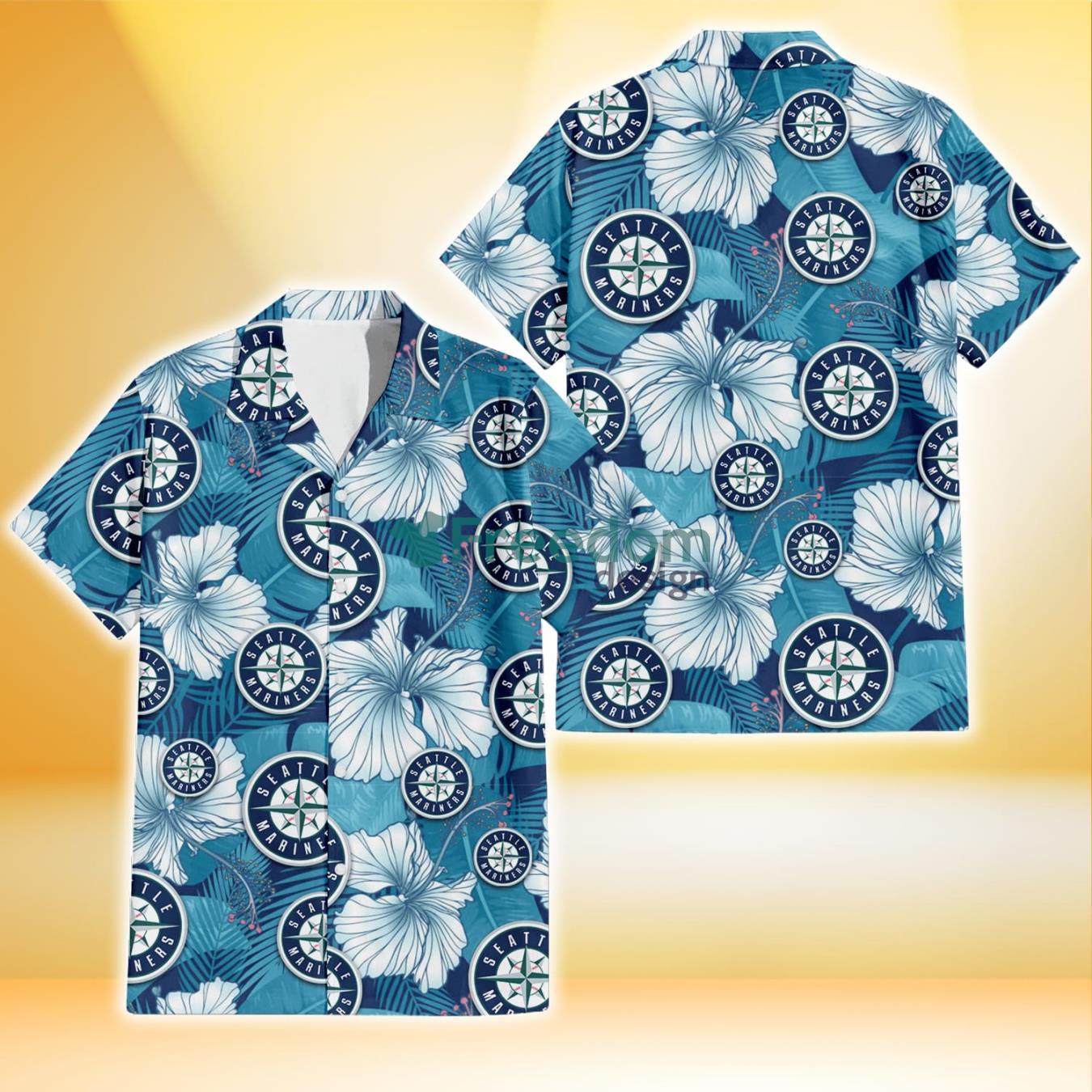 Seattle Mariners Dark Turquoise Hibiscus Navy Background 3D