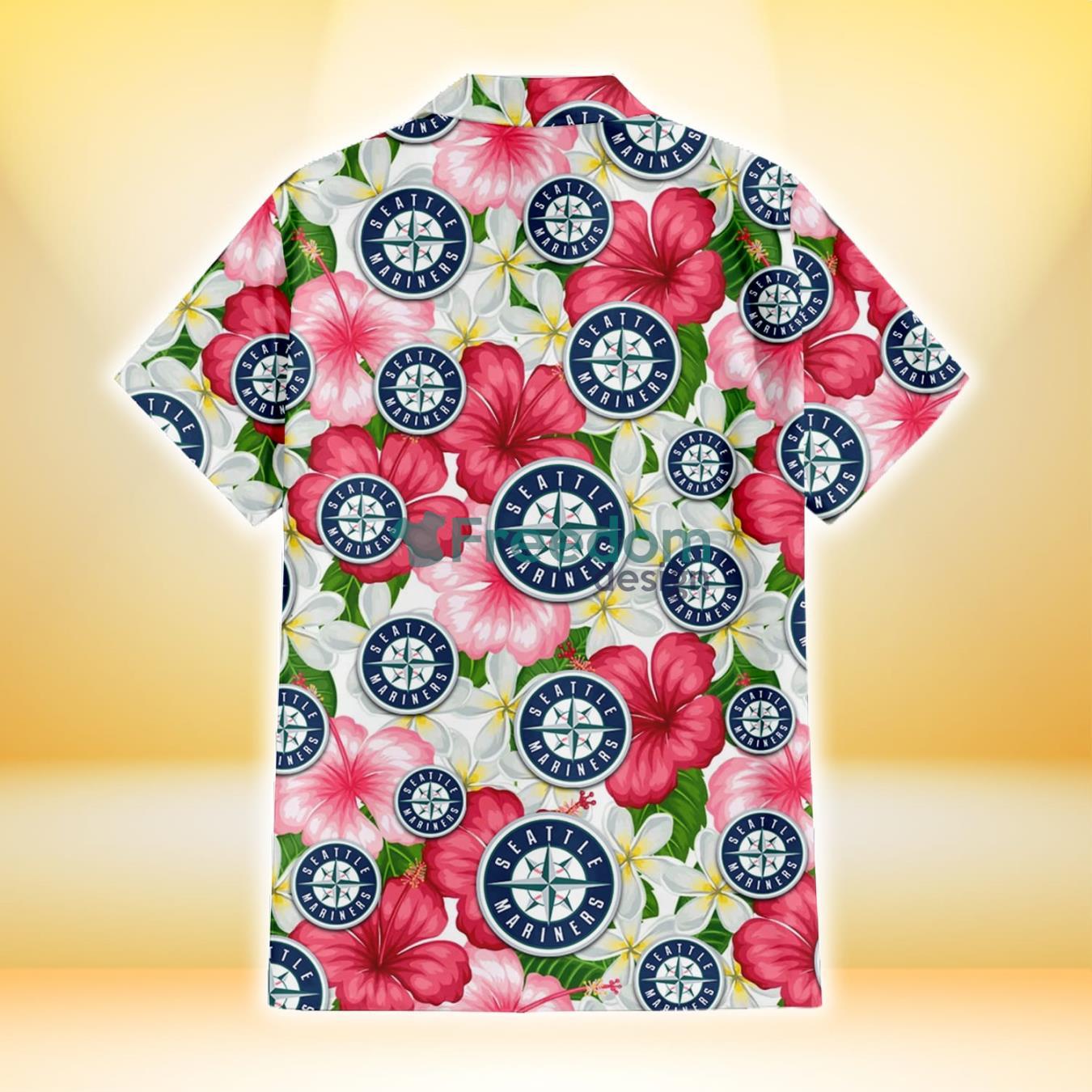 Seattle Mariners White Hibiscus Floral Tropical 3D Hawaiian Shirt