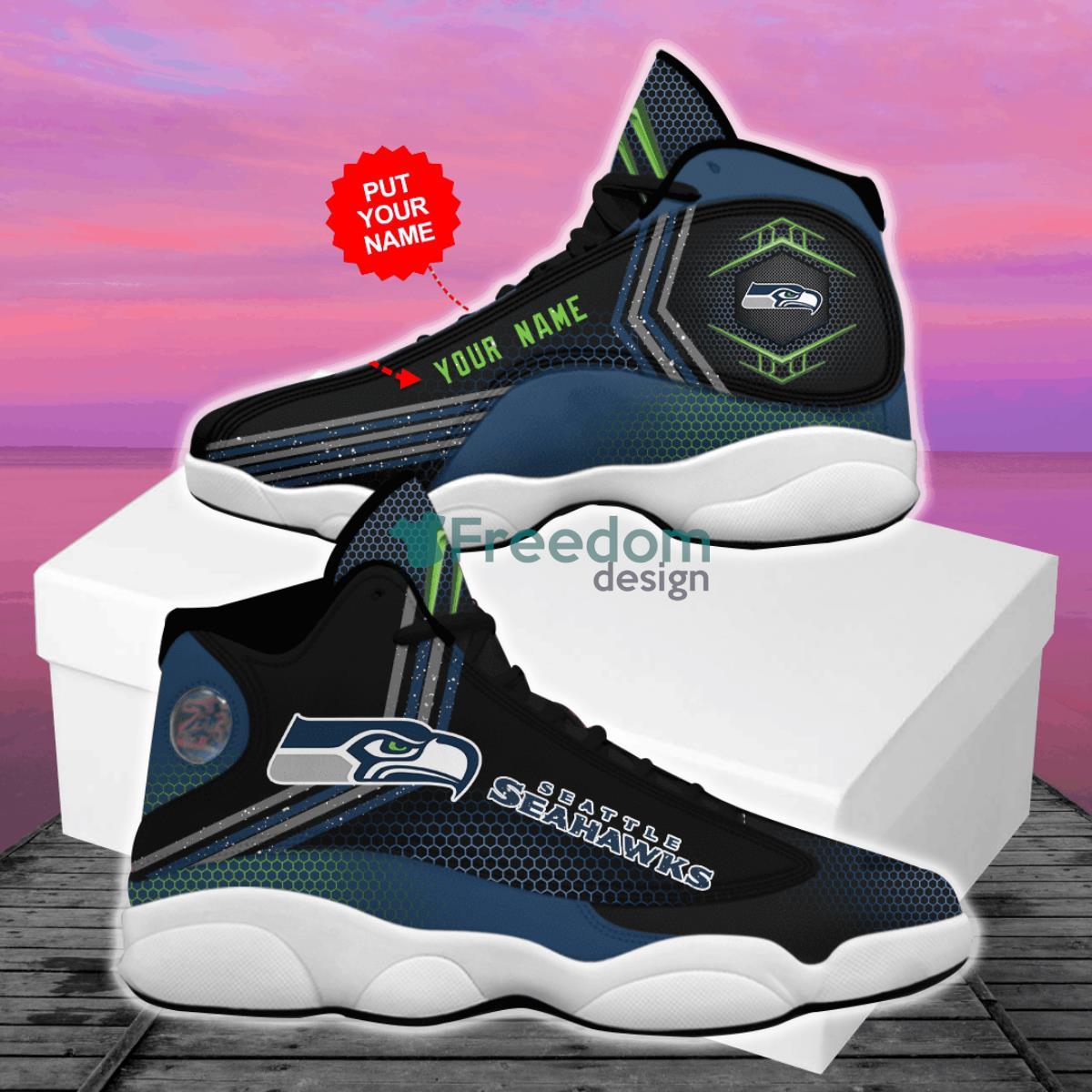 Seattle Seahawks Football Team Custom Name Air Jordan 13 Shoes Product Photo 2