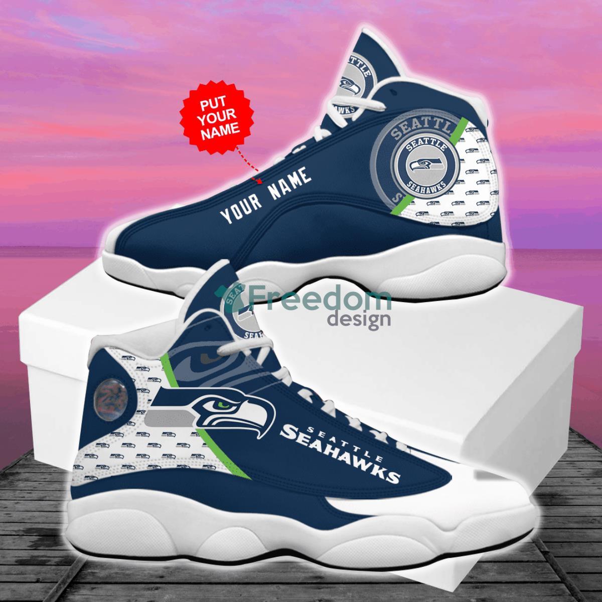 Seattle Seahawks Football Team Custom Name Air Jordan 13 Shoes For Fans Product Photo 2