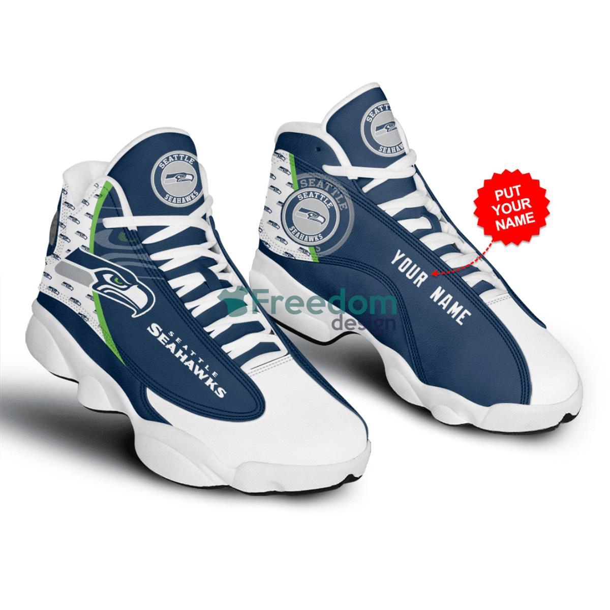 Seattle Seahawks Football Team Custom Name Air Jordan 13 Shoes For Fans Product Photo 1