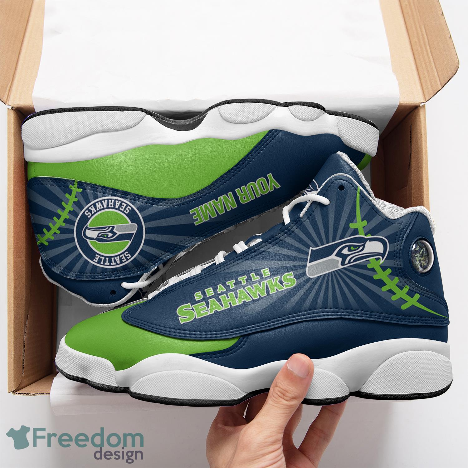 NFL Seattle Seahawks Custom Name Number Air Jordan 13 Shoes V3 –