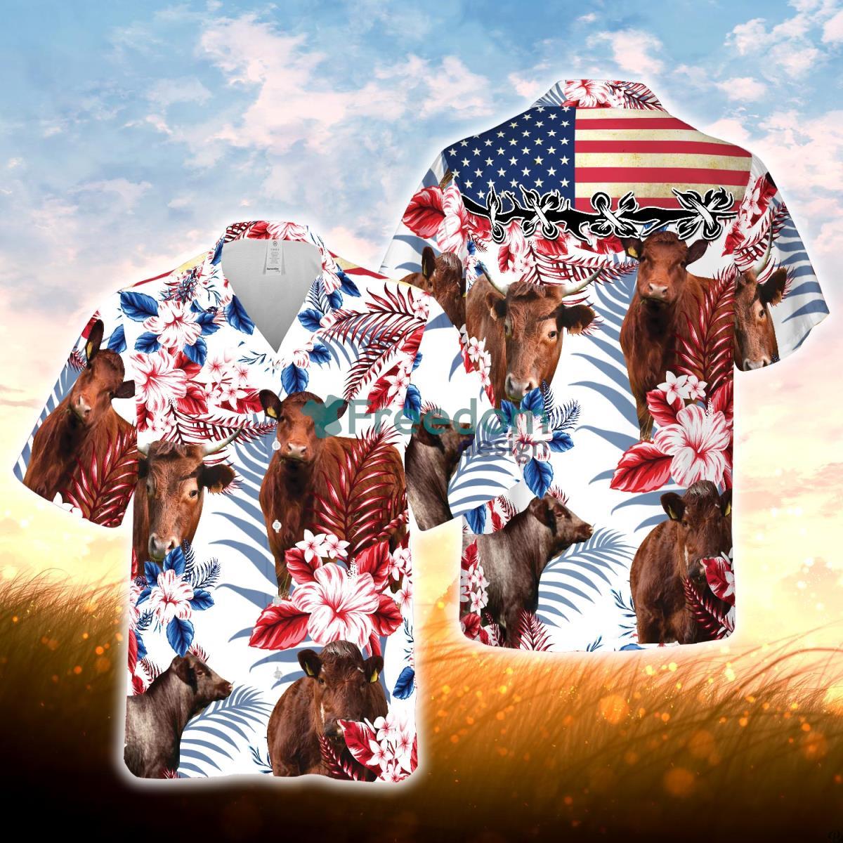 Shorthorn Cattle American Flag All Over Printed 3D Hawaiian Shirt For Men Women Product Photo 1