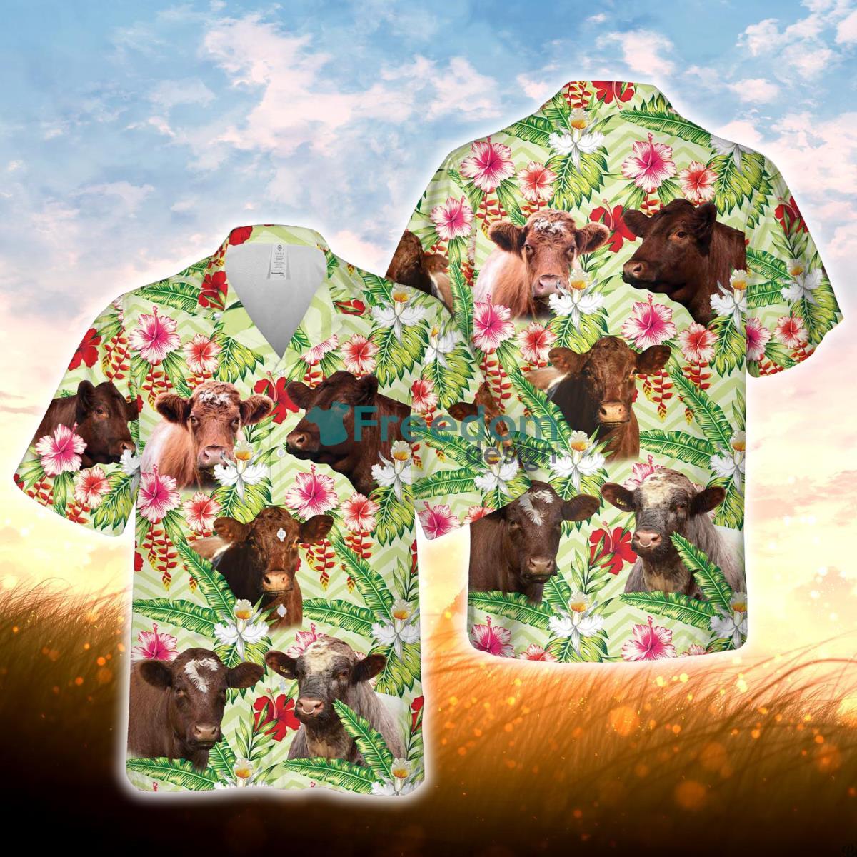 Shorthorn Hibicus Floral 3D Hawaiian Shirt For Men Women Product Photo 1