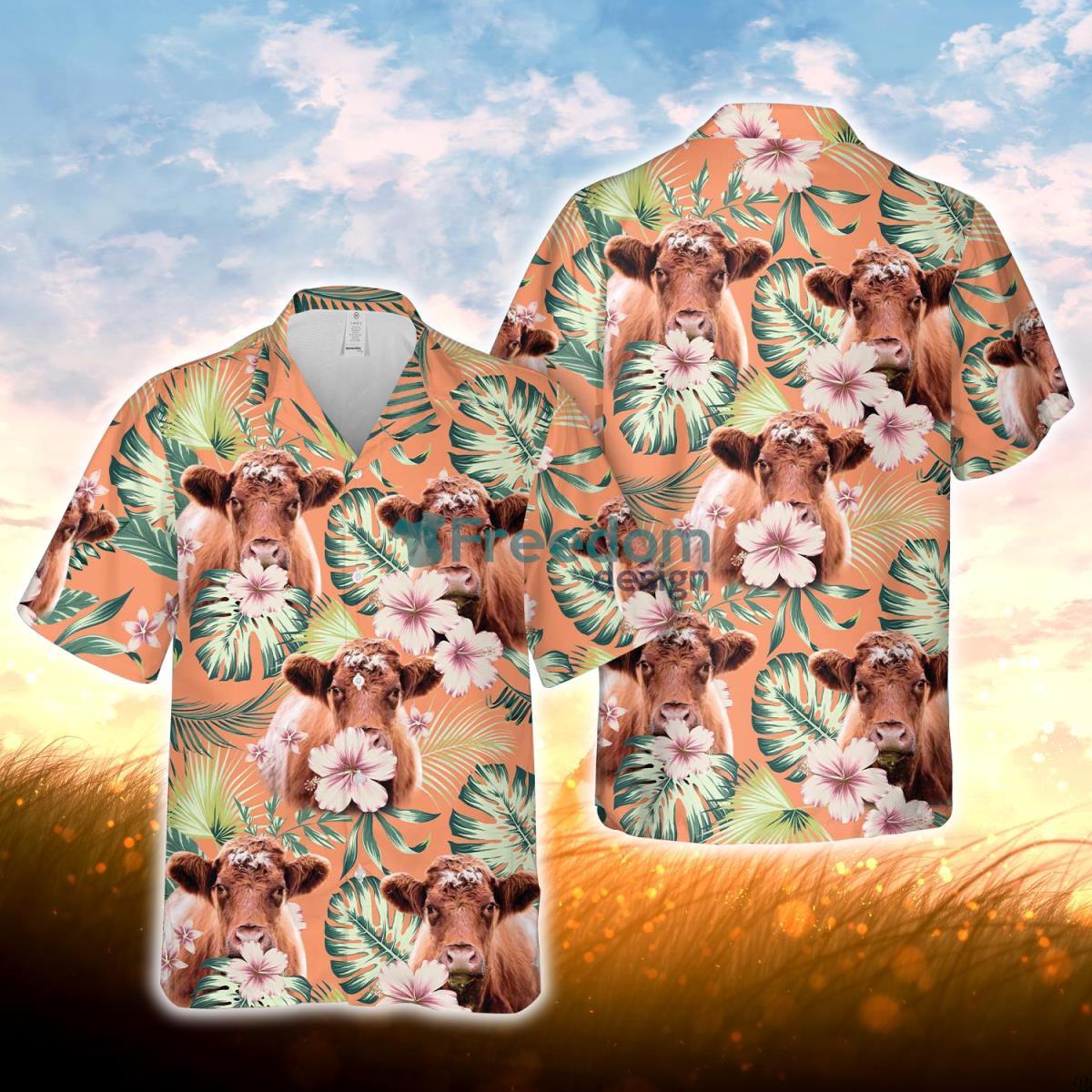 Shorthorn Summer Happiness Floral Farm 3D Hawaiian Shirt For Men Women Product Photo 1