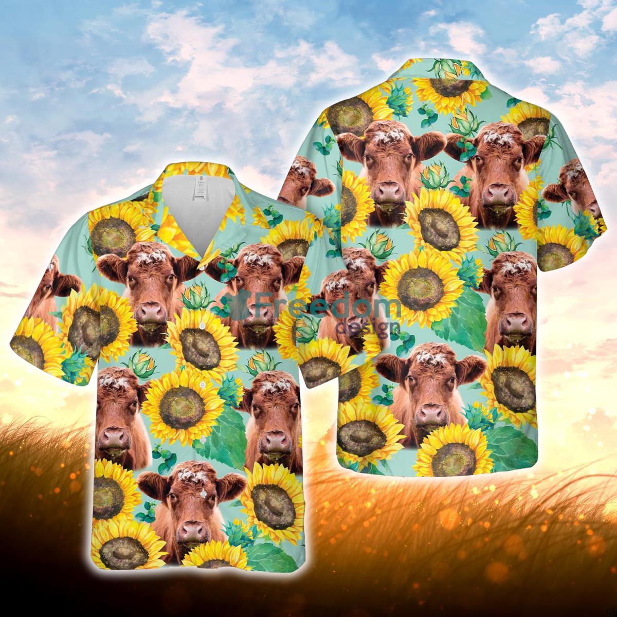 Shorthorn Sunflowers Floral Farm 3D Hawaiian Shirt For Men Women Product Photo 1