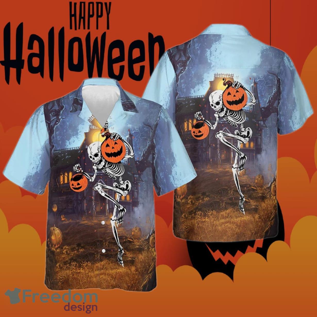 Skeleton Dancing With Pumpkin Hawaiian Shirt Halloween Cool Gifts For Brother Product Photo 1