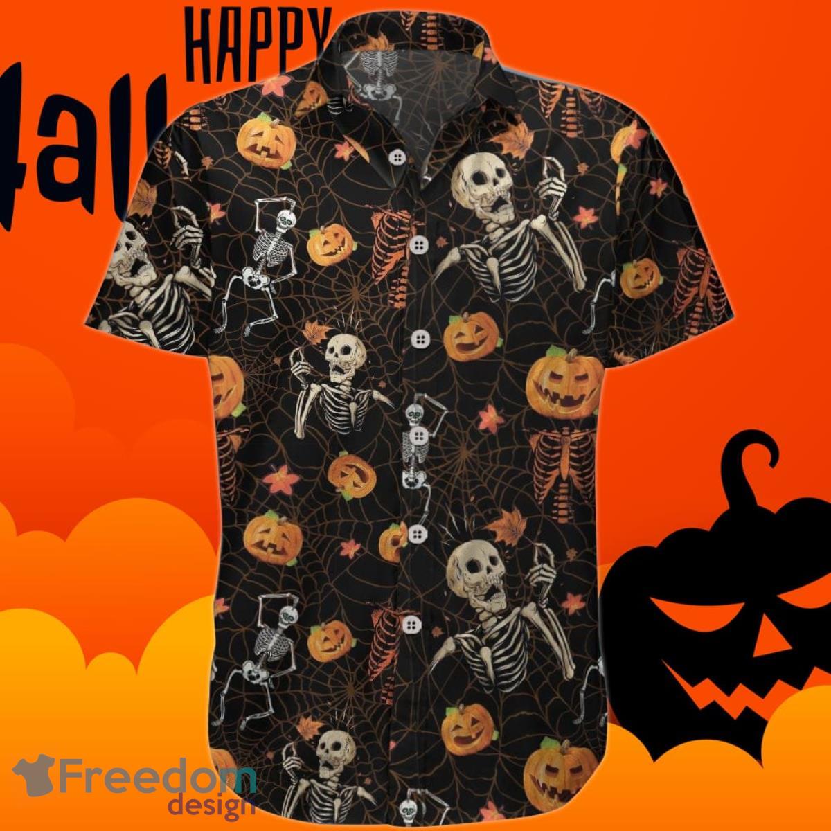 Skull Halloween Hawaiian Shirt Skeleton Pumpkin Shirts For Adults Product Photo 1