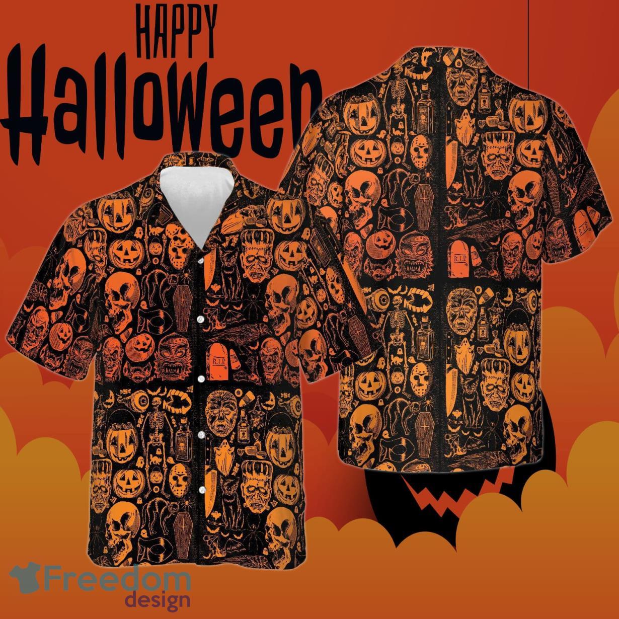 Skull Pumpkin Halloween Hawaiian Shirt Horror Themed Halloween Mens Product Photo 1