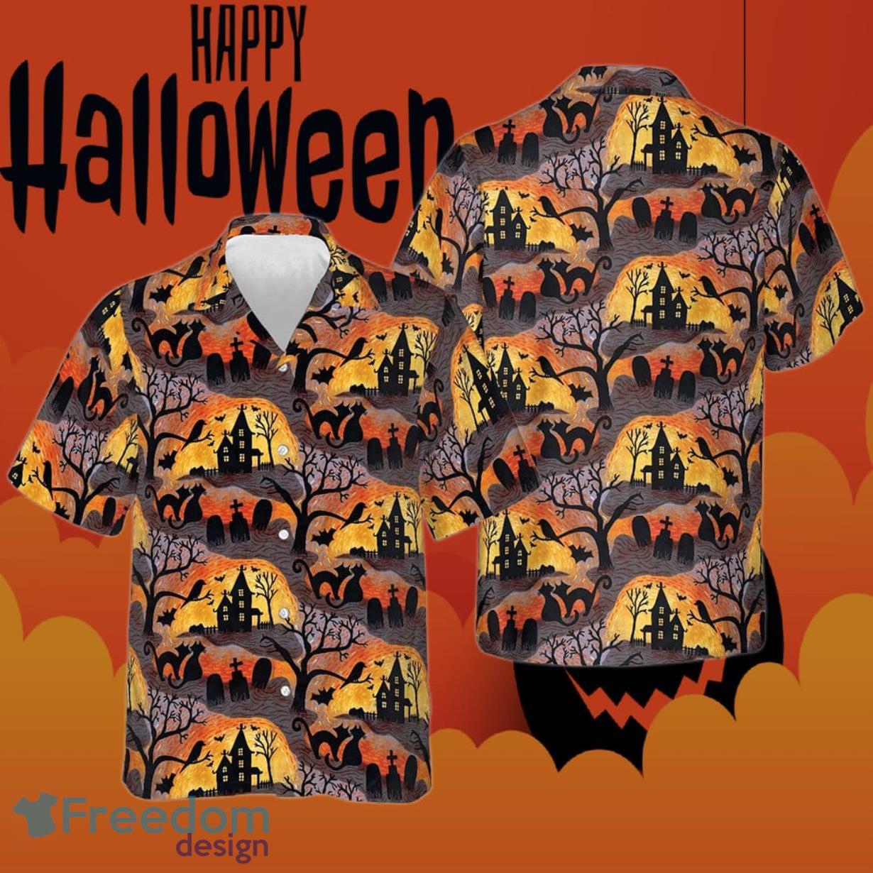 Spooky Night Halloween Hawaiian Shirt Horror Themed Button Up Shirts Halloween Gift Ideas Product Photo 1