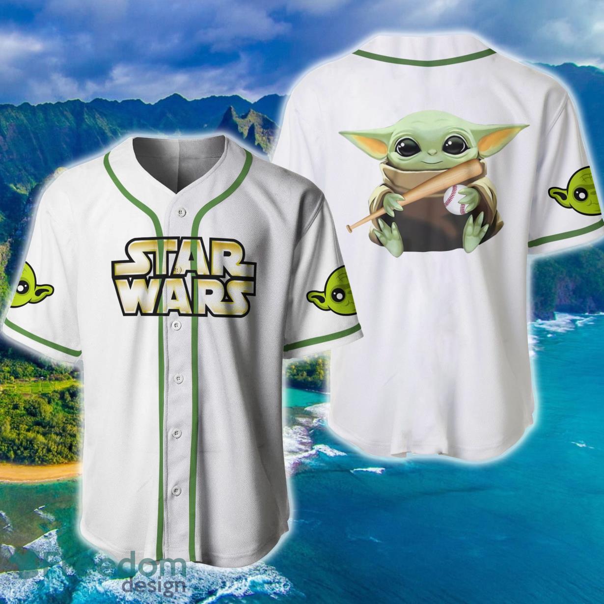 Star Wars Baby Yoda White Green Disney Baseball Jersey Product Photo 1