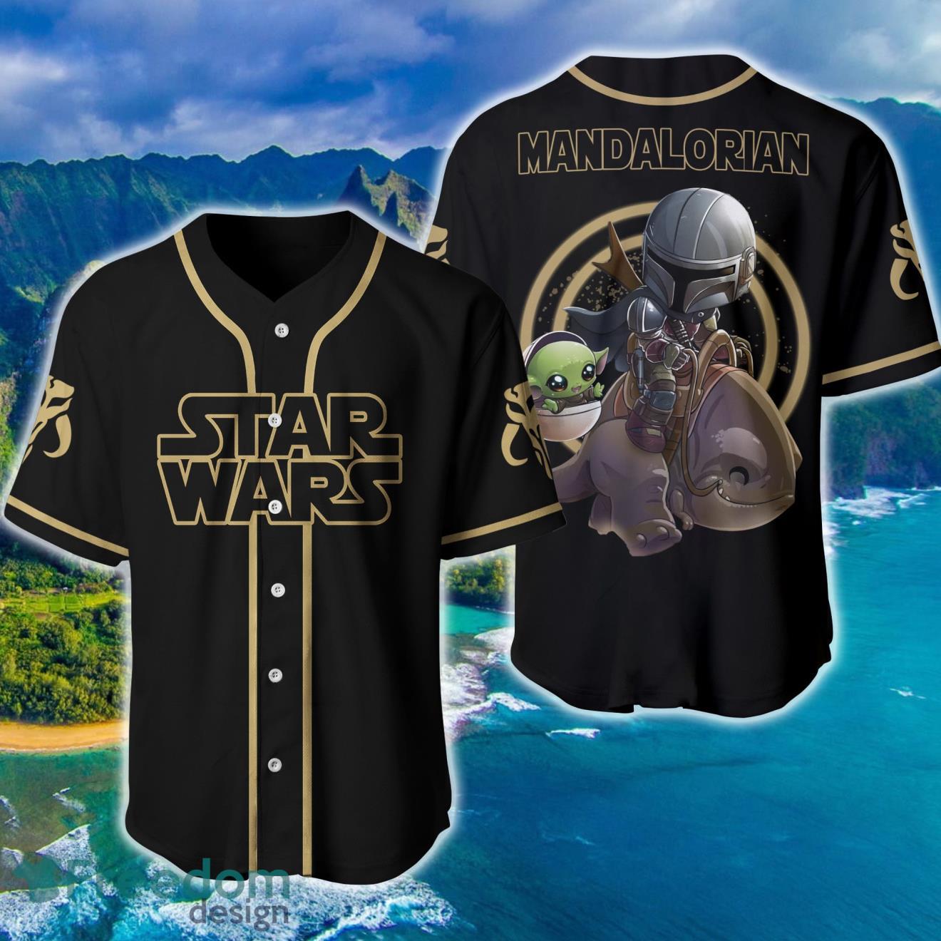 Star Wars Mandalorian Black Brown Disney Baseball Jersey Shirt Product Photo 1