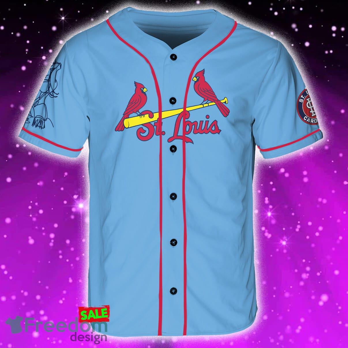 light blue and red baseball jersey