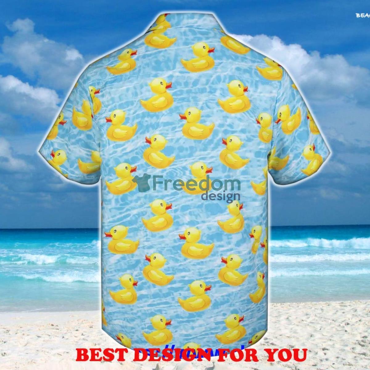 Swimming Yellow Rubber Duck Short Sleeve Summer Beach Print Over 3D Hawaiian Shirt Product Photo 2