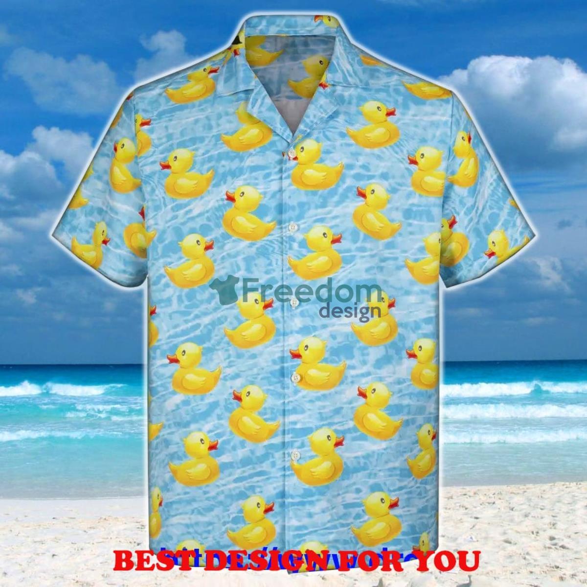 Swimming Yellow Rubber Duck Short Sleeve Summer Beach Print Over 3D Hawaiian Shirt Product Photo 1