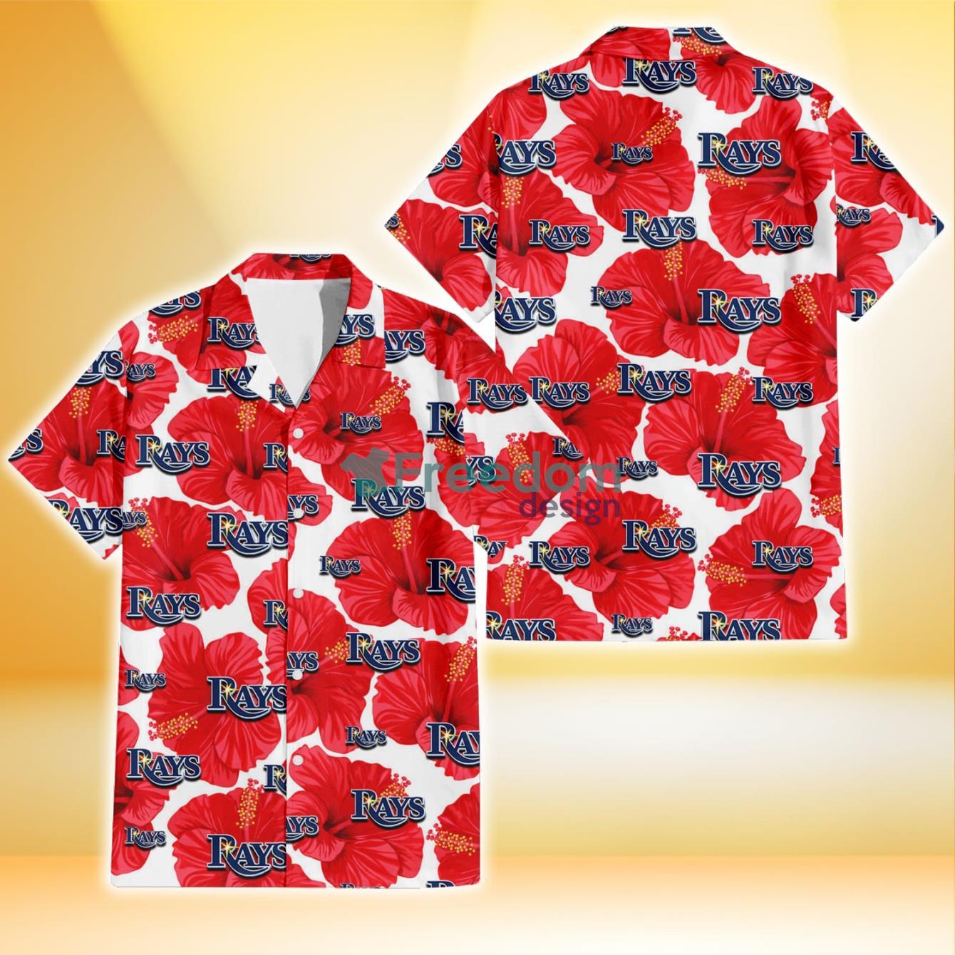 Tampa Bay Rays Big Red Hibiscus White Background 3D Hawaiian Shirt Gift For Fans Product Photo 1