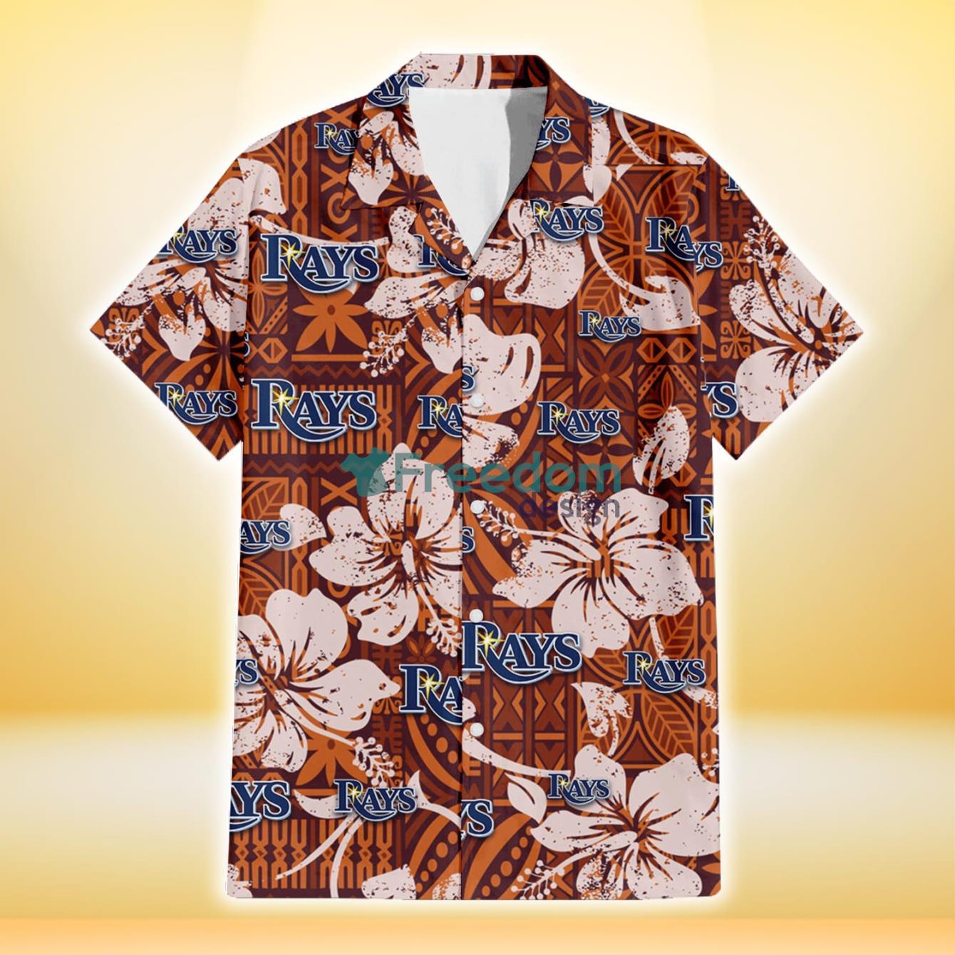 Tampa Bay Rays Bisque Hibiscus Brown Pattern 3D Hawaiian Shirt Gift For Fans Product Photo 2