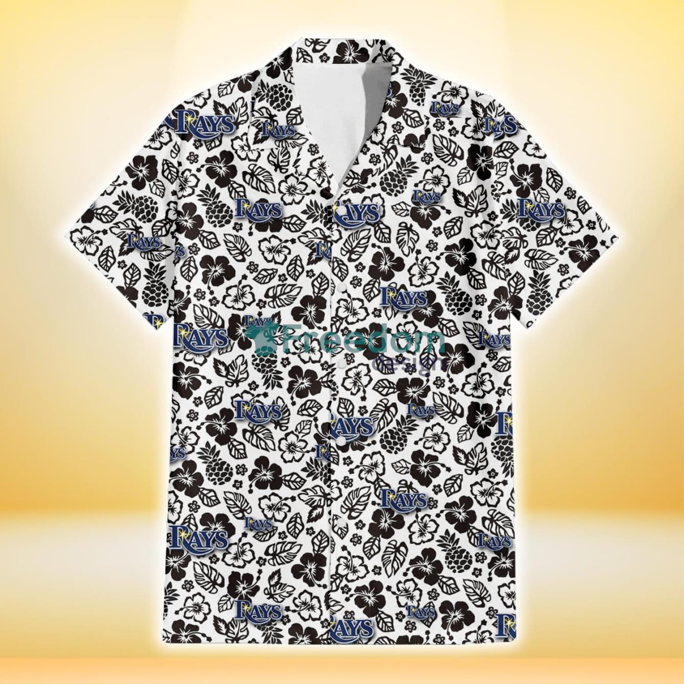 Tampa Bay Rays Black And White Hibiscus Leaf White Background 3D Hawaiian Shirt Gift For Fans Product Photo 2