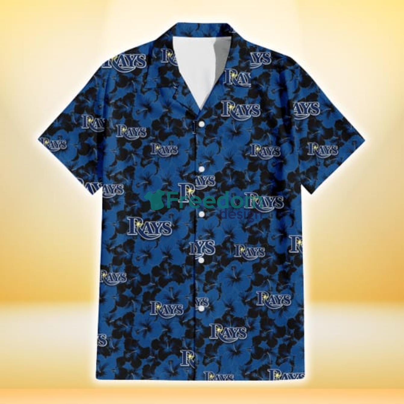 Tampa Bay Rays Black Dark Blue Hibiscus Black Background 3D Hawaiian Shirt Gift For Fans Product Photo 2