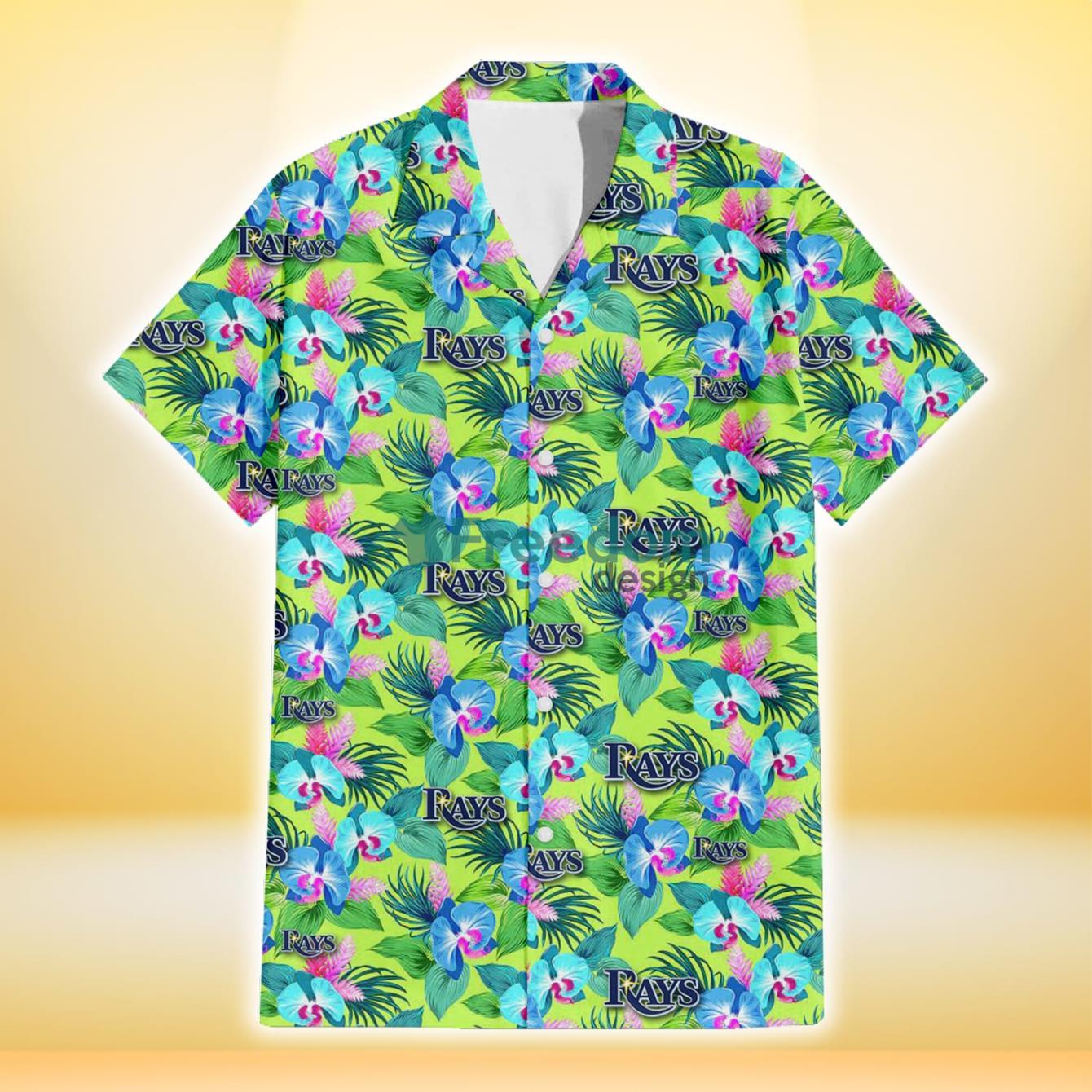 Tampa Bay Rays Blue Orchid Green Pink Leaf Green Background 3D Hawaiian Shirt Gift For Fans Product Photo 2