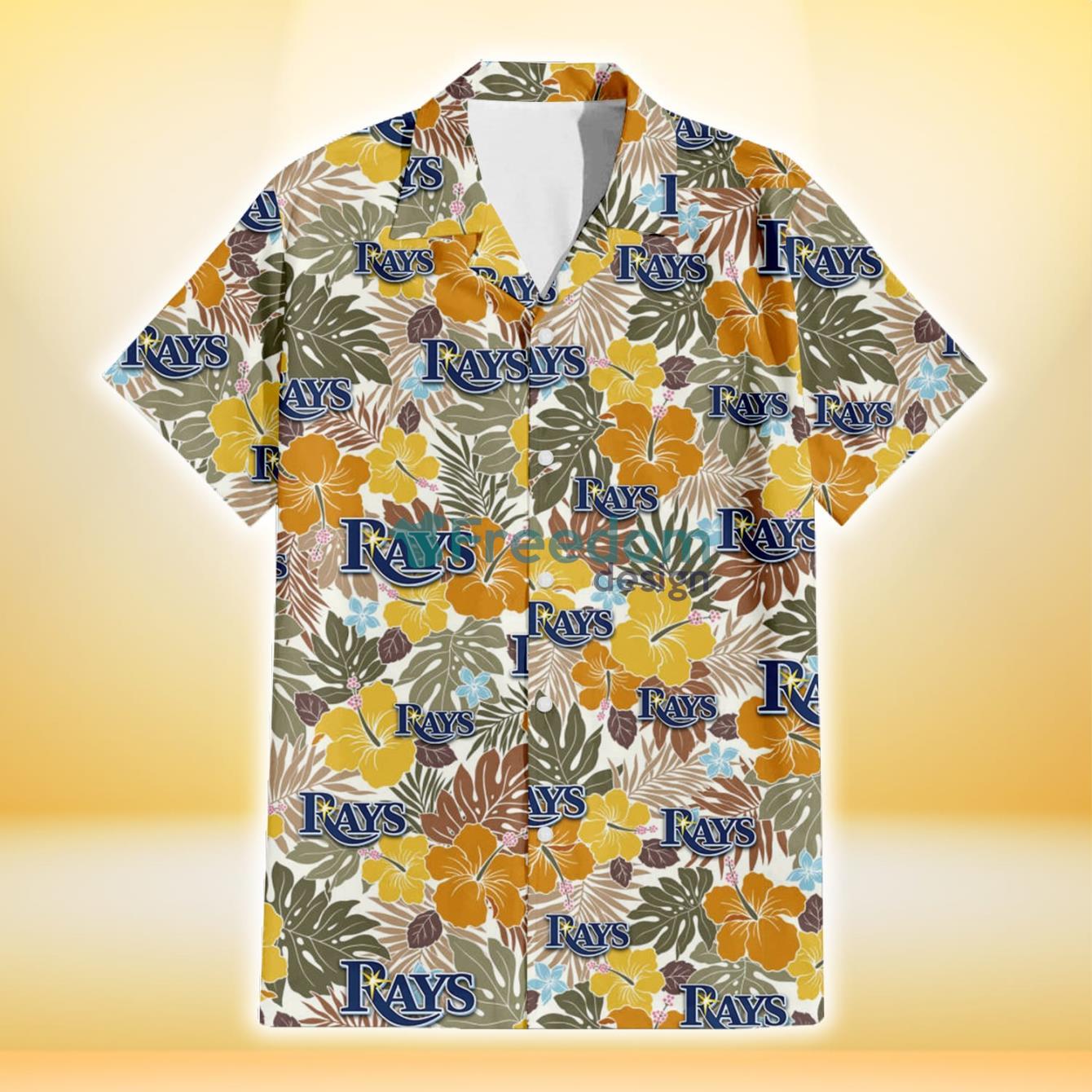 Tampa Bay Rays Brown Yellow Hibiscus White Background 3D Hawaiian