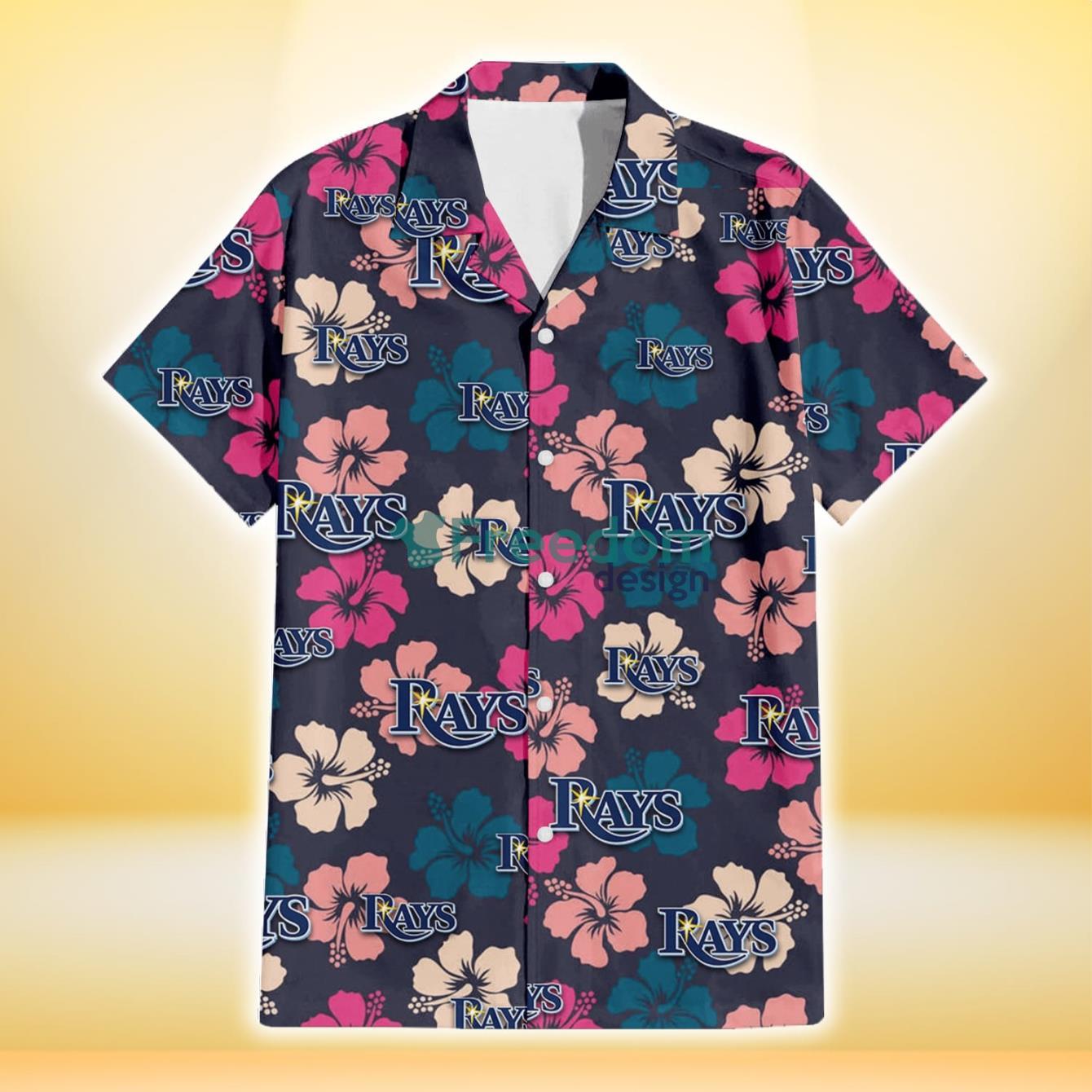 Tampa Bay Rays Colorful Hibiscus Black Background 3D Hawaiian Shirt Gift For Fans Product Photo 2