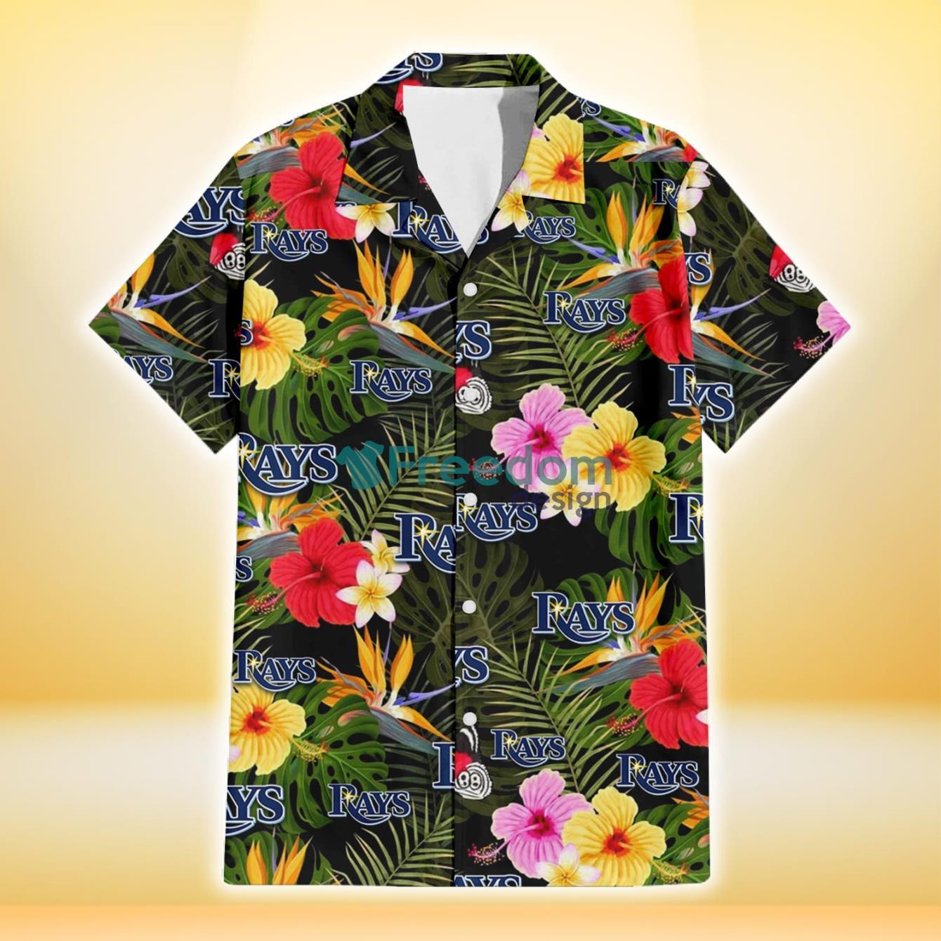 Tampa Bay Rays Colorful Hibiscus Green Leaf Back Background 3D Hawaiian Shirt Gift For Fans Product Photo 2