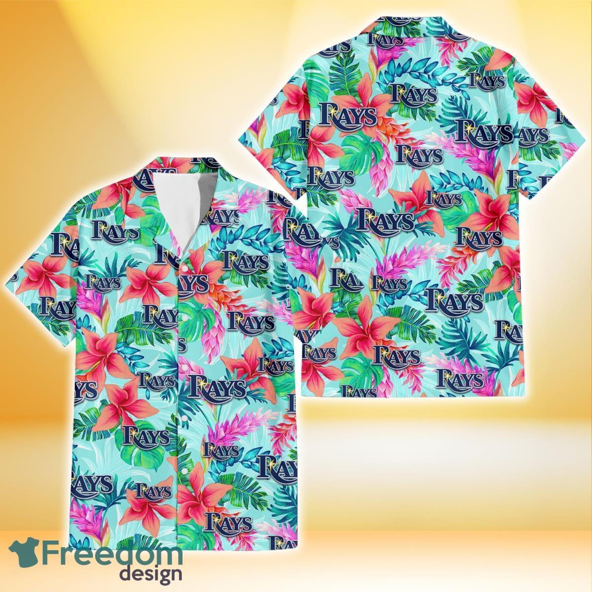 Tampa Bay Rays Purple Hibiscus Neon Leaf Orange Background 3D Hawaiian Shirt  Gift For Fans - Freedomdesign