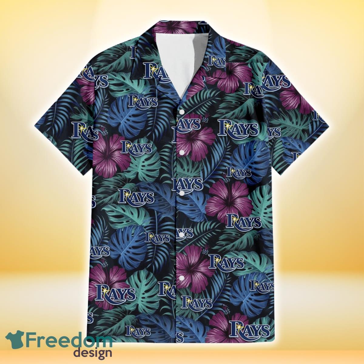 Tampa Bay Rays Dark Magenta Green Leaf Black Background 3D Hawaiian Shirt Gift For Fans Product Photo 2