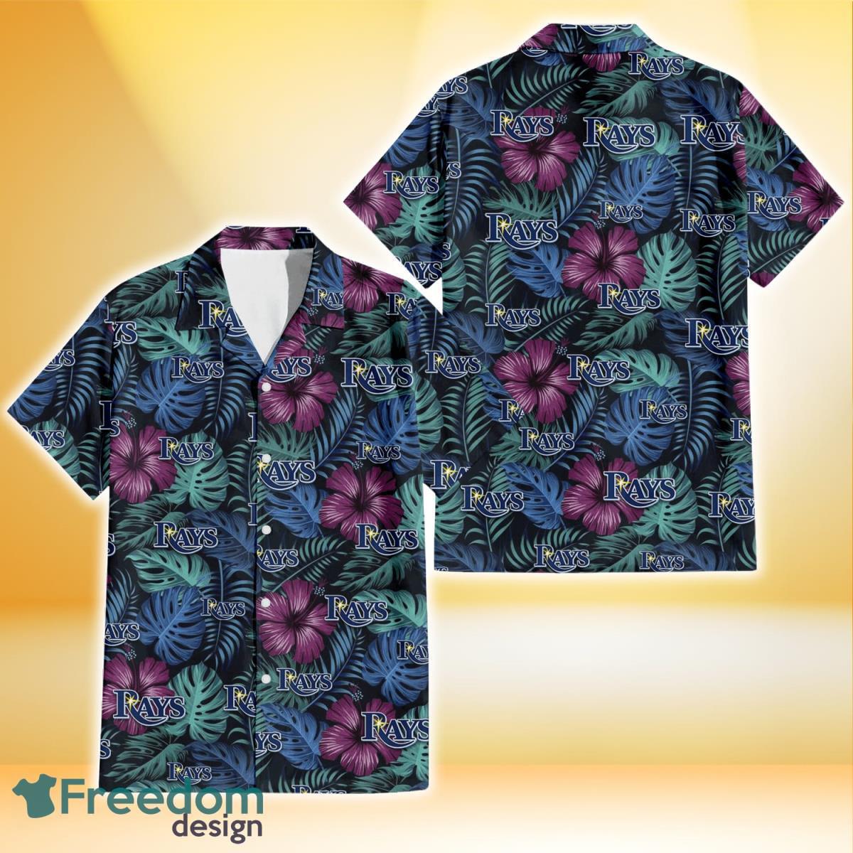 Tampa Bay Rays Dark Magenta Green Leaf Black Background 3D Hawaiian Shirt Gift For Fans Product Photo 1