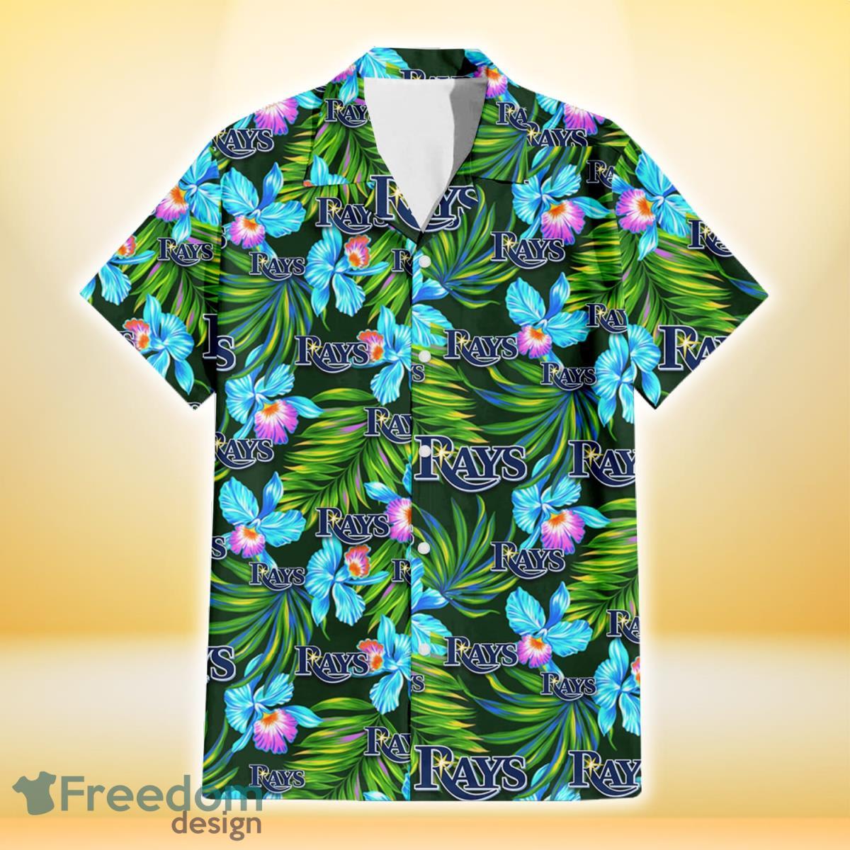 Tampa Bay Rays Electro Color Hibiscus Black Background 3D Hawaiian Shirt Gift For Fans Product Photo 2