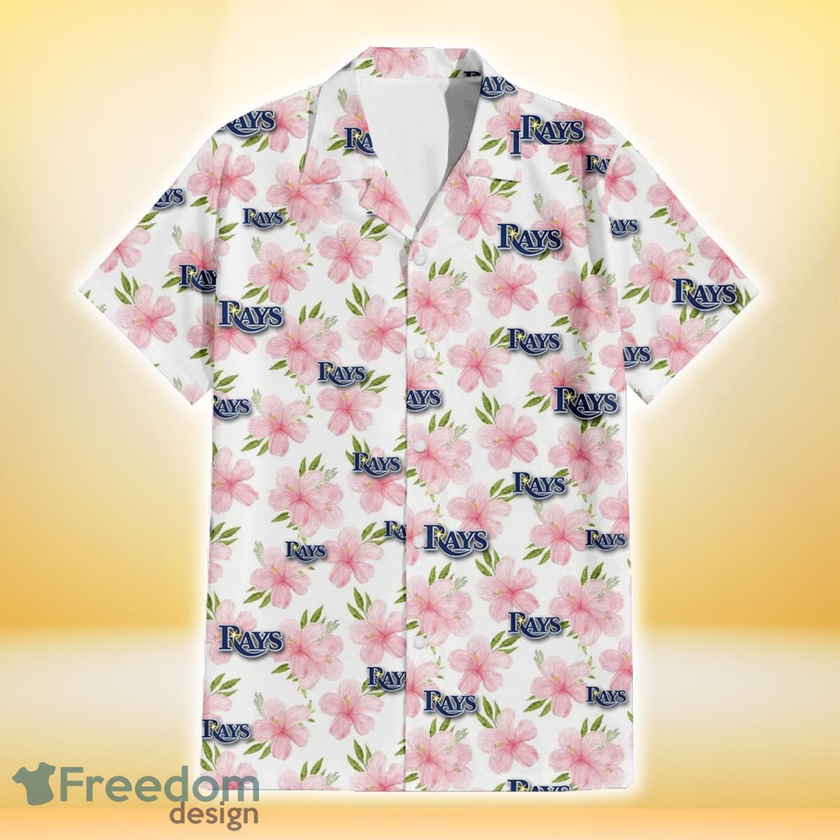 Tampa Bay Rays Light Pink Hibiscus White Background 3D Hawaiian Shirt Gift For Fans Product Photo 2