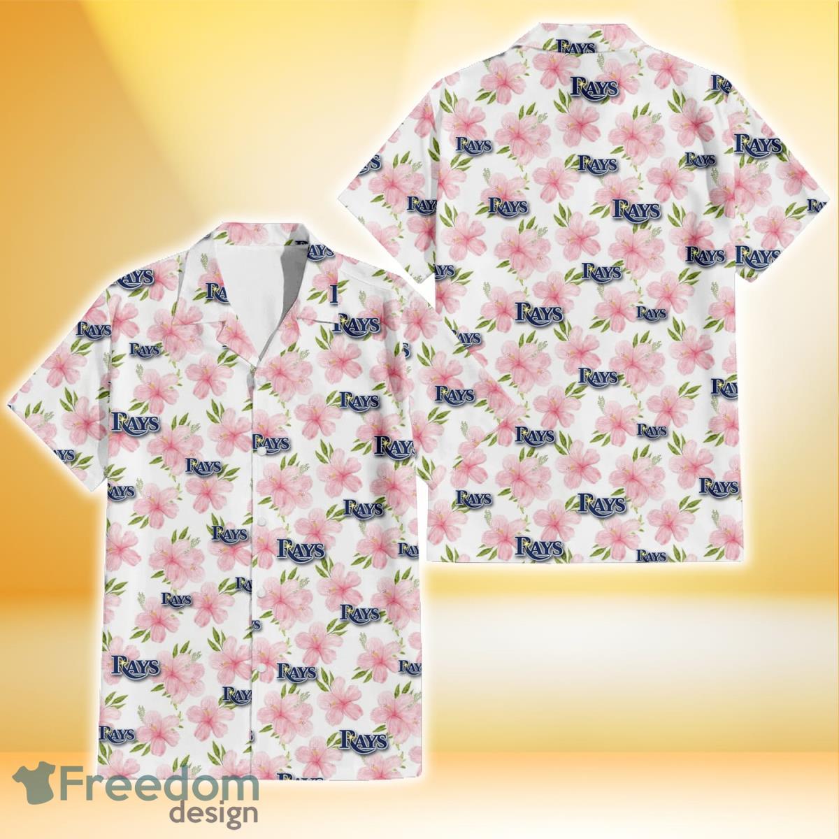 Tampa Bay Rays Light Pink Hibiscus White Background 3D Hawaiian Shirt Gift For Fans Product Photo 1