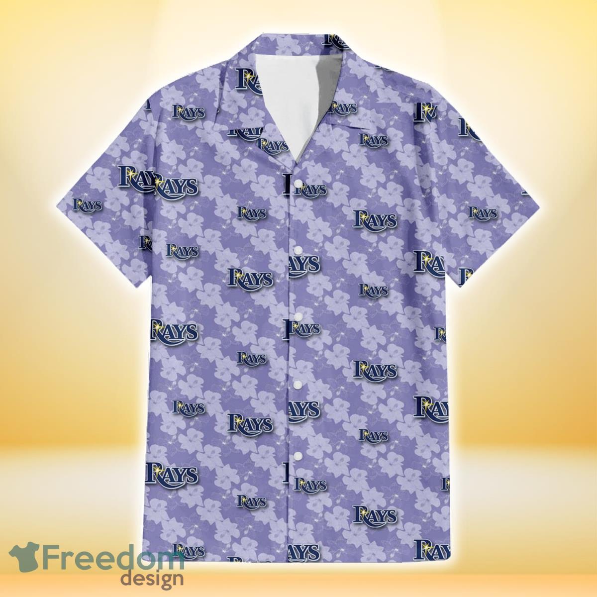 Tampa Bay Rays Light Purple Hibiscus Pattern Stripe Powder Purple 3D Hawaiian Shirt Gift For Fans Product Photo 2