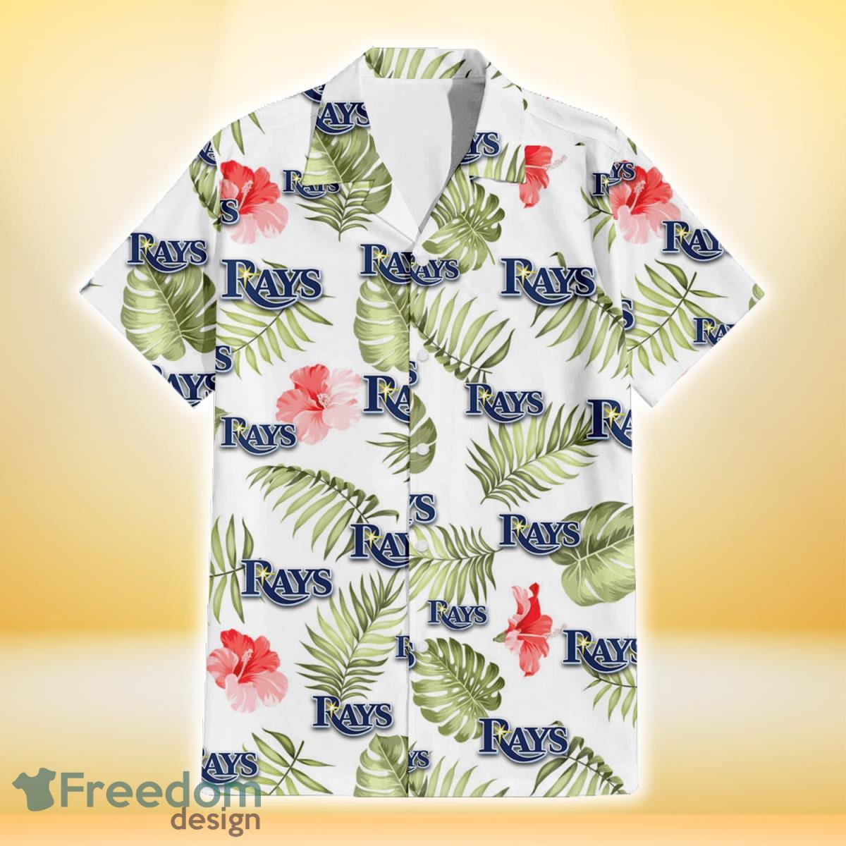 Tampa Bay Rays Light Salmon Hibiscus Green Leaf White Background 3D Hawaiian Shirt Gift For Fans Product Photo 2